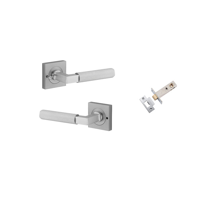 Iver Door Lever Brunswick Rose Square Brushed Chrome Inbuilt Privacy Kit