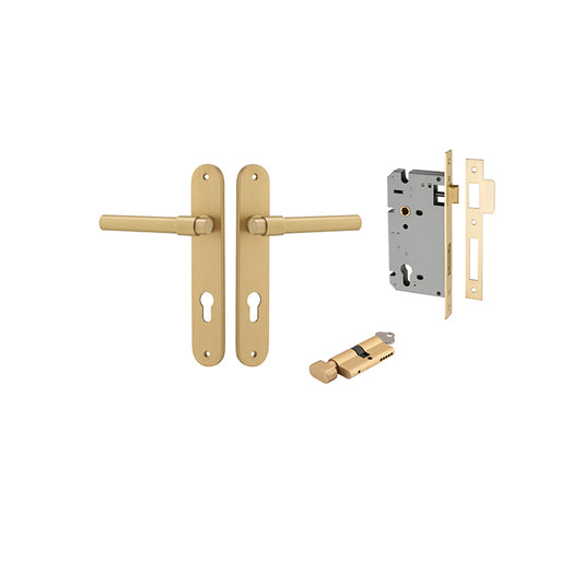 Iver Door Lever Helsinki Oval Brushed Gold PVD Key / Thumb Entrance Kit