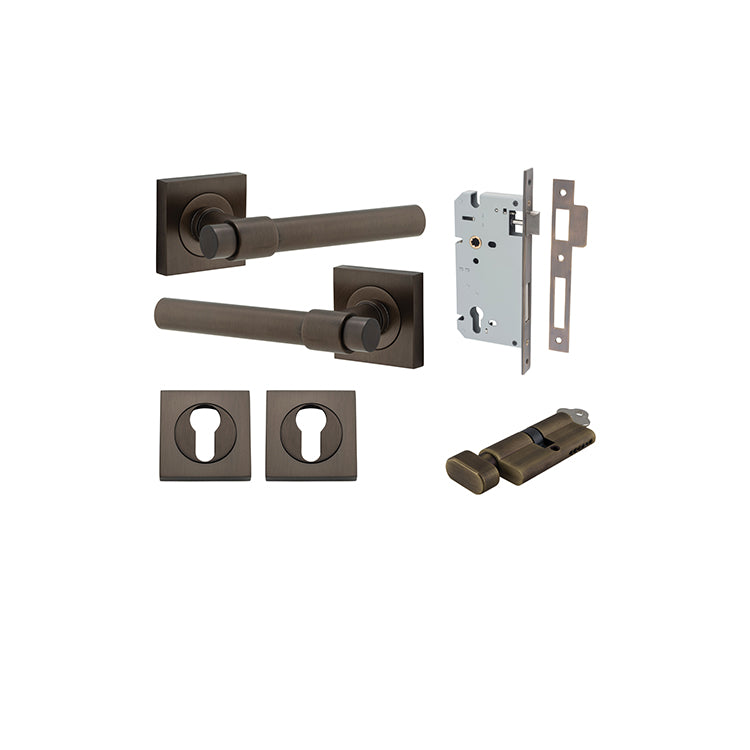 Iver Door Lever Helsinki Rose Square Signature Brass Key / Thumb Entrance Kit