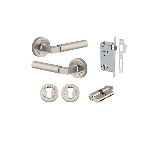 Iver Door Lever Berlin Rose Round Satin Nickel Key / Key Entrance Kit