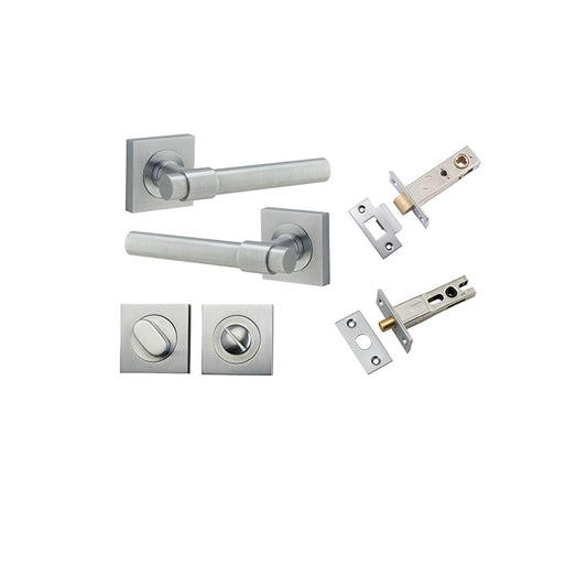 Iver Door Lever Helsinki Rose Square Brushed Chrome Privacy Kit