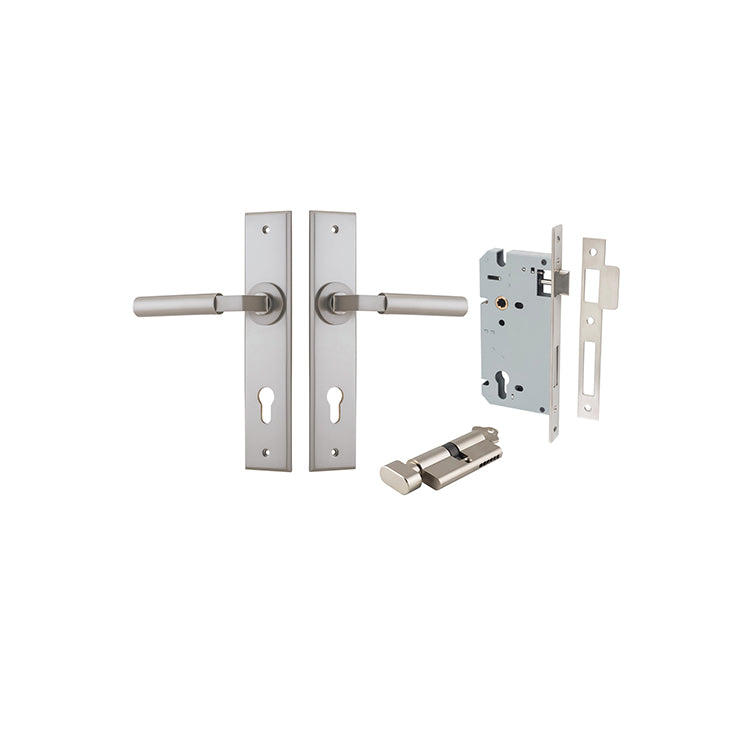 Iver Door Lever Berlin Chamfered Satin Nickel Key / Thumb Entrance Kit