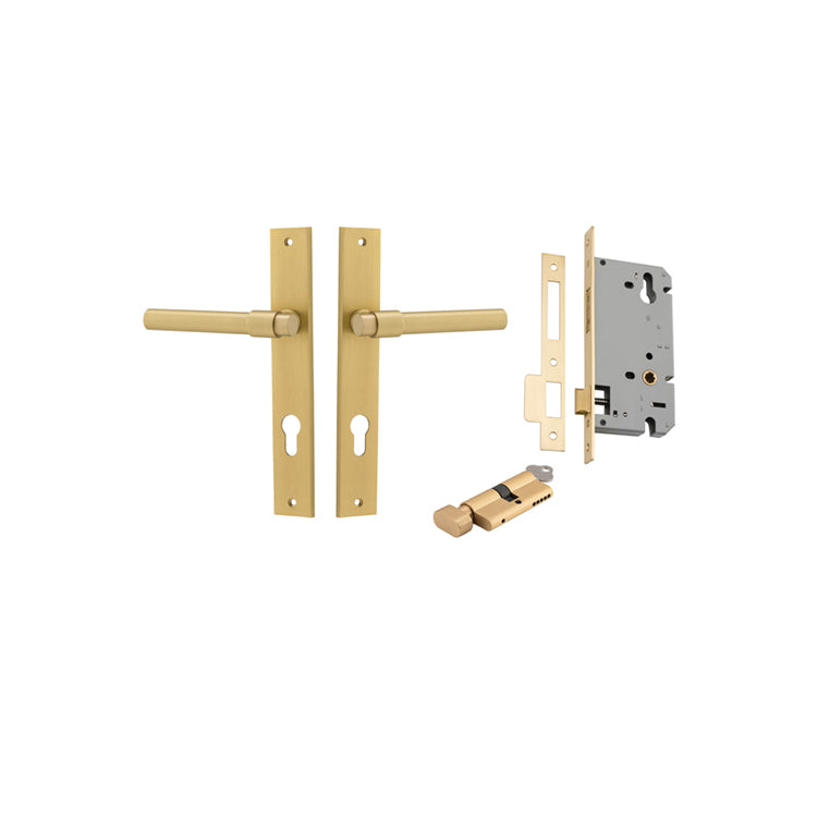 Iver Door Lever Helsinki Rectangular Brushed Gold PVD Key / Thumb Entrance Kit