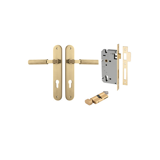 Iver Door Lever Brunswick Oval Brushed Gold PVD Key / Thumb Entrance Kit