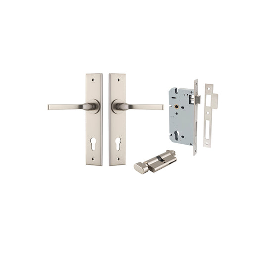 Iver Door Lever Annecy Chamfered Satin Nickel Key / Thumb Entrance Kit