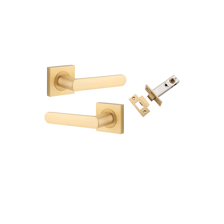 Iver Door Lever Osaka Rose Square Brushed Brass Passage Kit