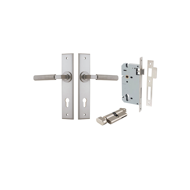 Iver Door Lever Brunswick Chamfered Satin Nickel Key / Thumb Entrance Kit