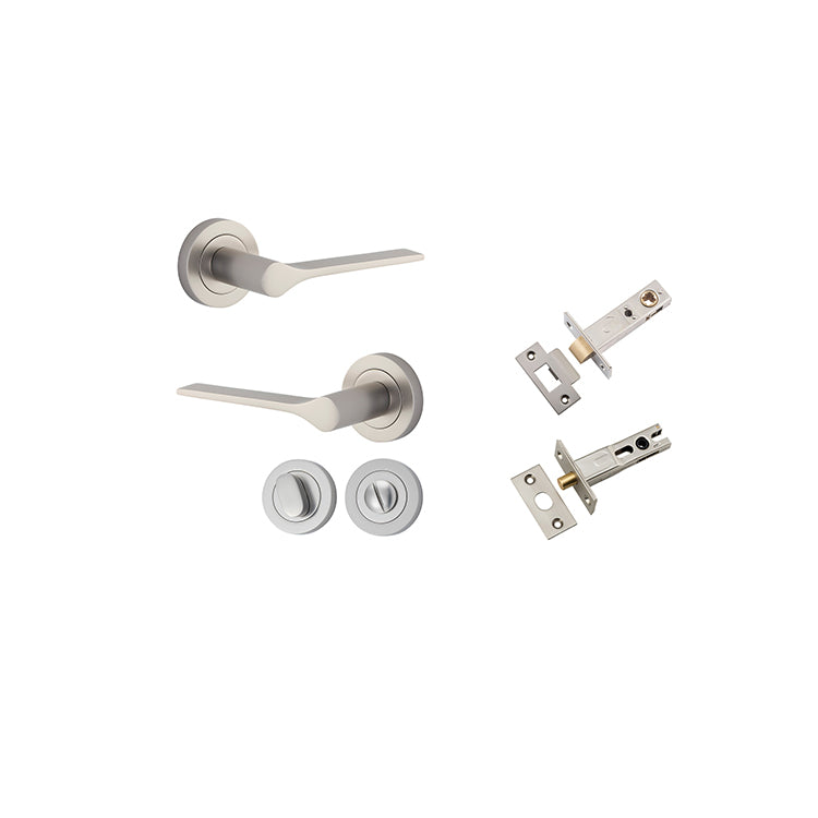 Iver Door Lever Como Rose Round Satin Nickel Privacy Kit