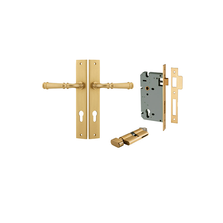 Iver Door Lever Verona Rectangular Brushed Brass Key / Thumb Entrance Kit