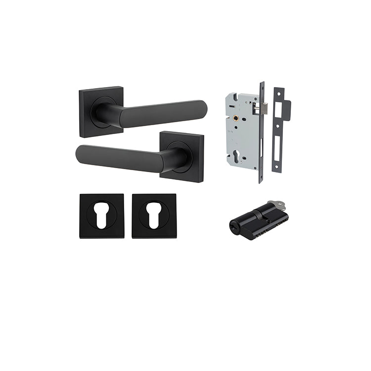 Iver Door Lever Osaka Rose Square Matt Black Key / Key Entrance Kit