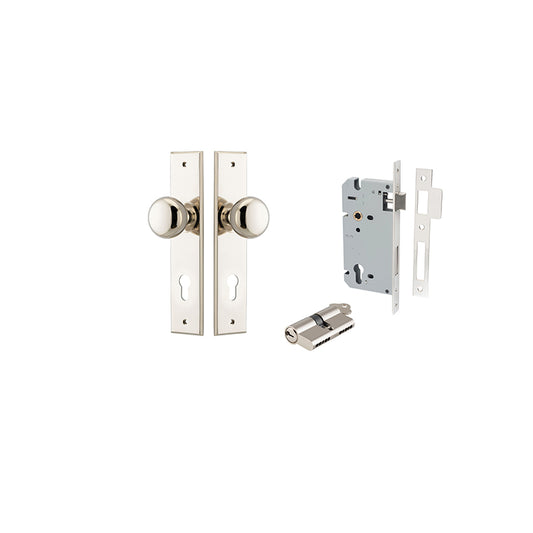 Iver Door Knob Cambridge Chamfered Polished Nickel Key / Key Entrance Kit