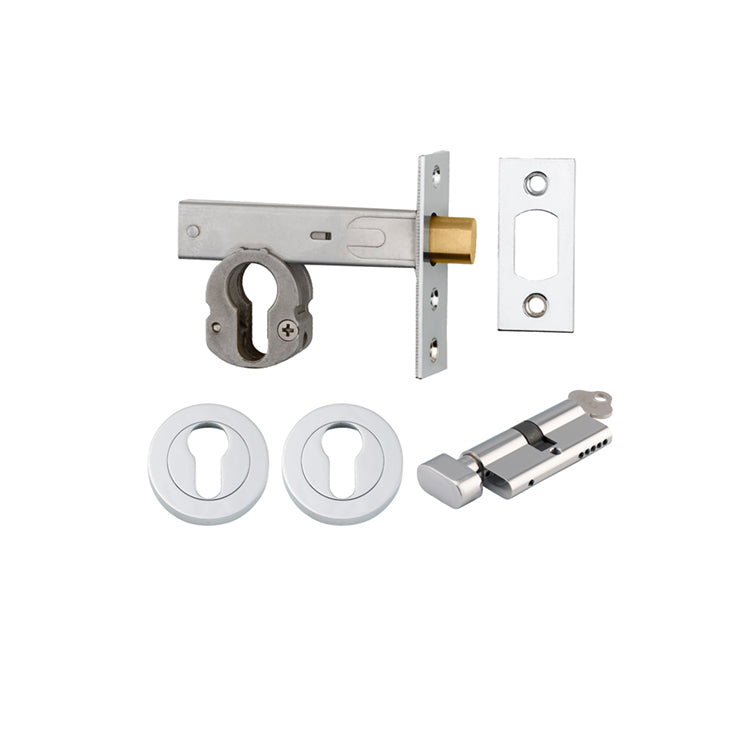 Iver Mortice Deadbolt Euro Polished Chrome Backset 60mm Key/Thumb Escutcheon Round Kit - Preorder for Late Jan 2025