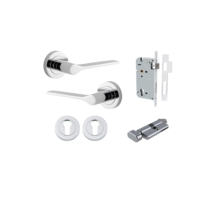 Iver Door Lever Como Rose Round Polished Chrome Key / Thumb Entrance Kit