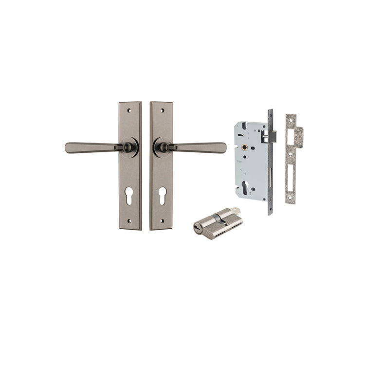 Iver Door Lever Copenhagen Chamfered Distressed Nickel Key / Key Entrance Kit