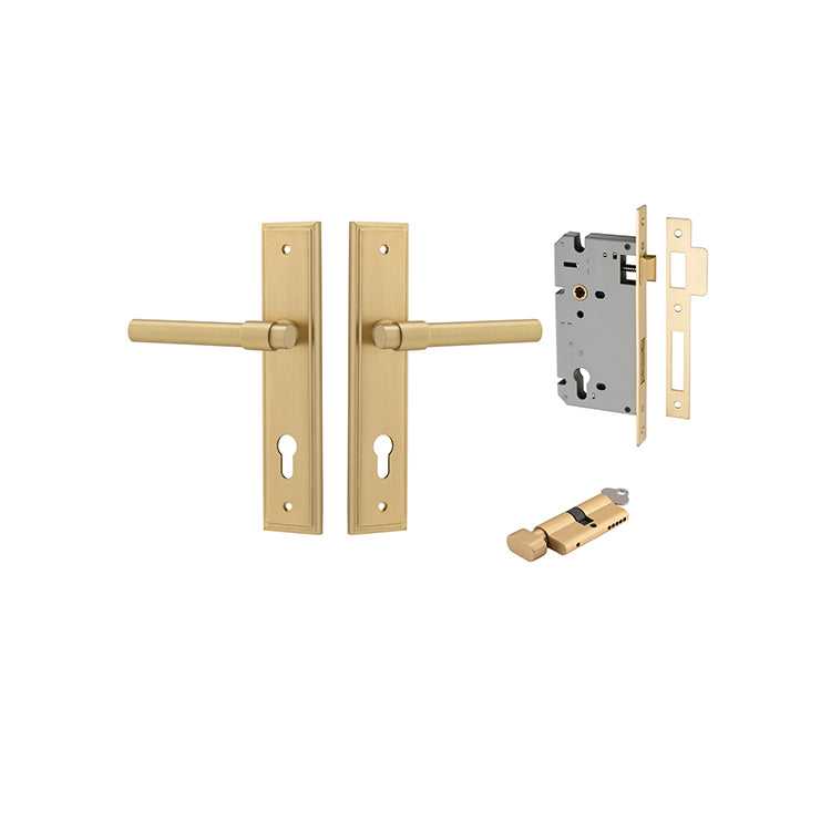 Iver Door Lever Helsinki Stepped Brushed Gold PVD Key / Thumb Entrance Kit