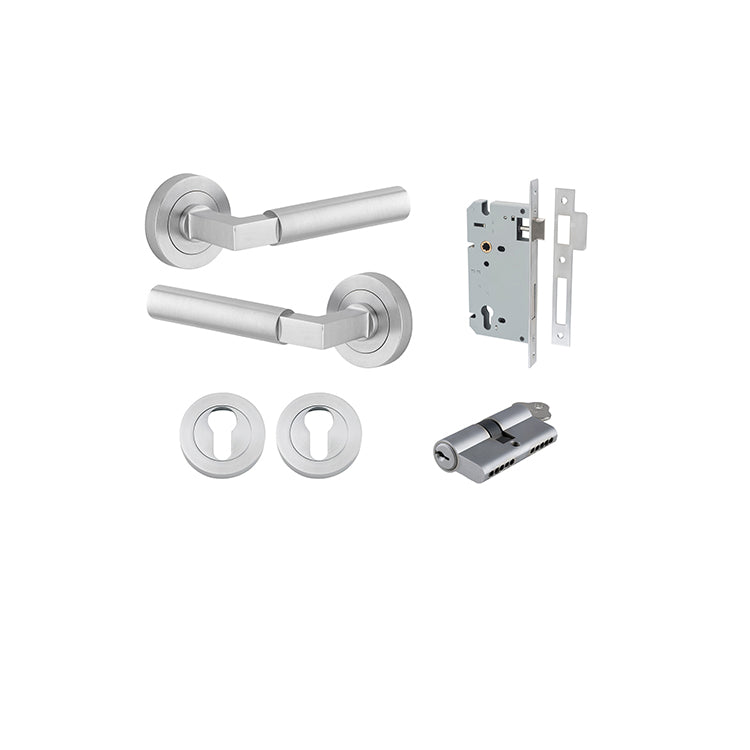 Iver Door Lever Berlin Rose Round Brushed Chrome Key / Key Entrance Kit