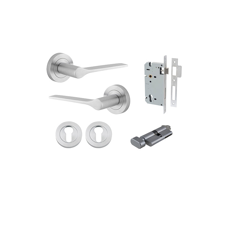 Iver Door Lever Como Rose Round Brushed Chrome Key / Thumb Entrance Kit