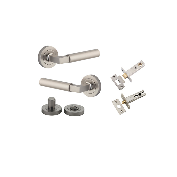 Iver Door Lever Berlin Rose Round Satin Nickel Privacy Kit