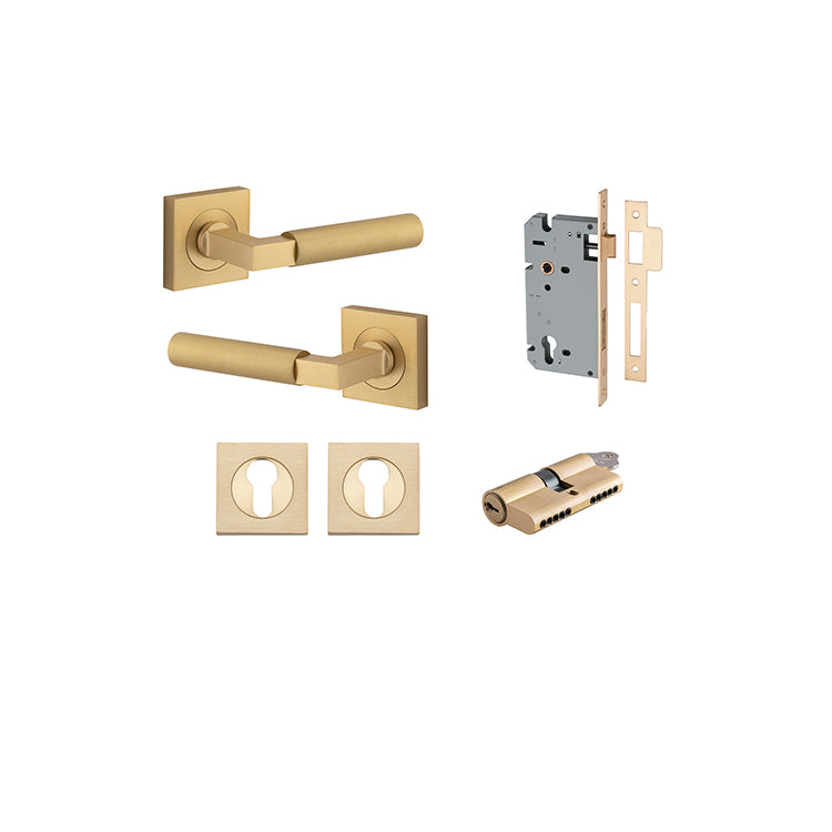 Iver Door Lever Berlin Rose Square Brushed Brass Key / Key Entrance Kit