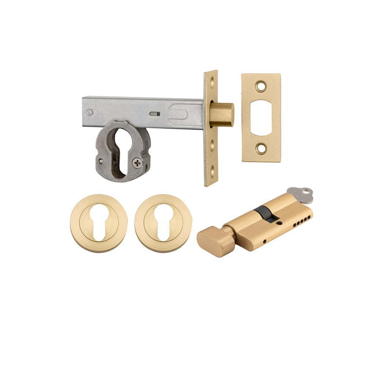 Iver Mortice Deadbolt Euro Brushed Gold PVD Backset 60mm Key/Thumb Escutcheon Round Kit - Preorder for Late Jan 2025