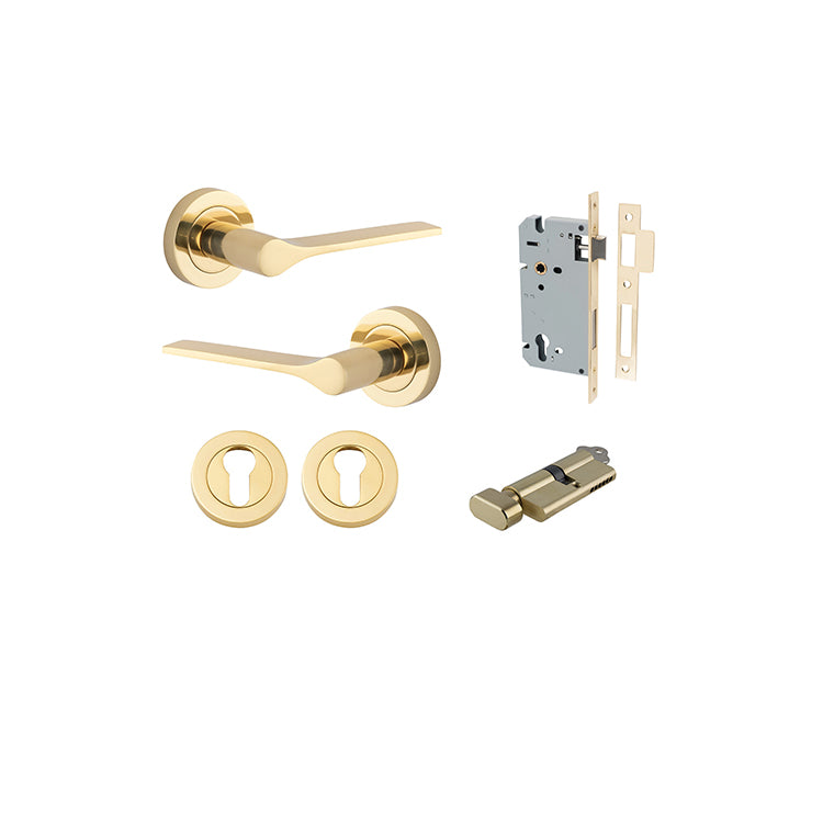 Iver Door Lever Como Rose Round Polished Brass Key / Thumb Entrance Kit