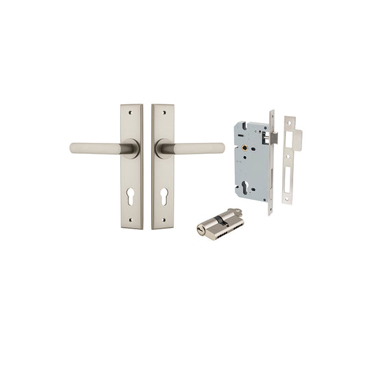 Iver Door Lever Osaka Chamfered Satin Nickel Key / Key Entrance Kit