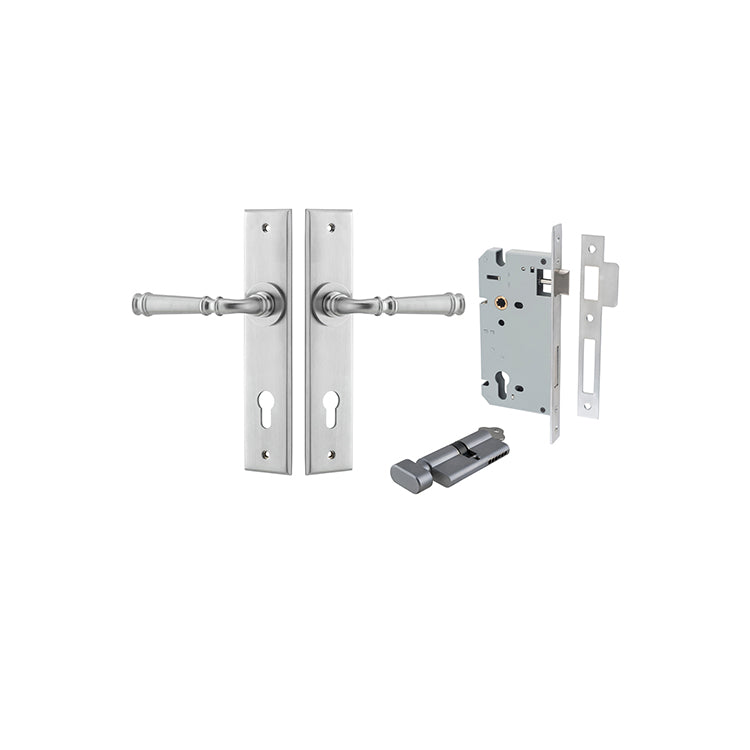 Iver Door Lever Verona Chamfered Brushed Chrome Key / Thumb Entrance Kit