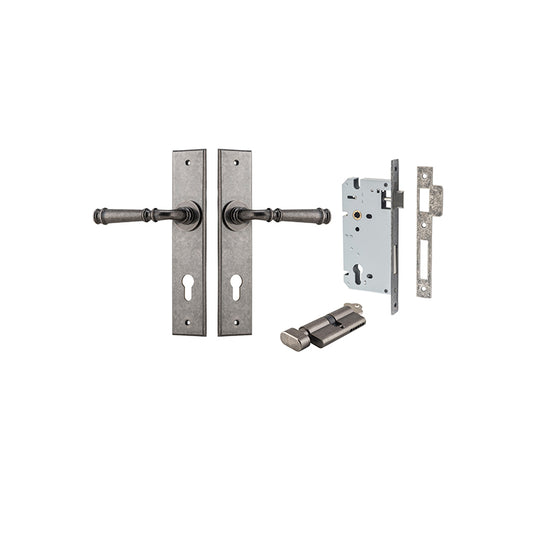 Iver Door Lever Verona Chamfered Distressed Nickel Key / Thumb Entrance Kit