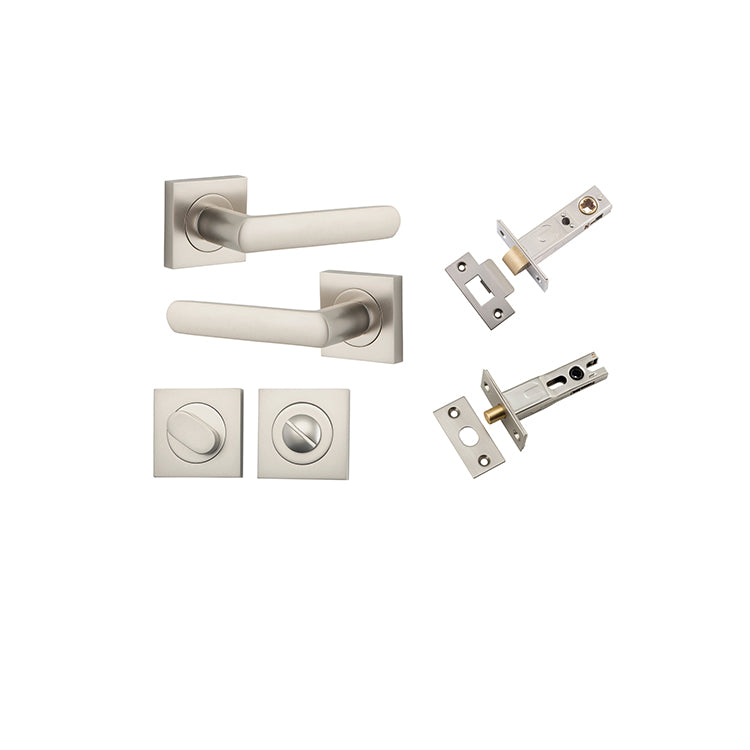 Iver Door Lever Osaka Rose Square Satin Nickel Privacy Kit