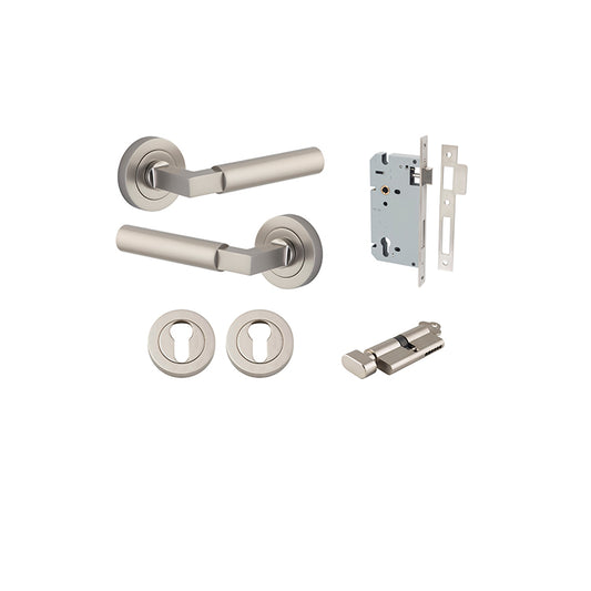 Iver Door Lever Berlin Rose Round Satin Nickel Key / Thumb Entrance Kit