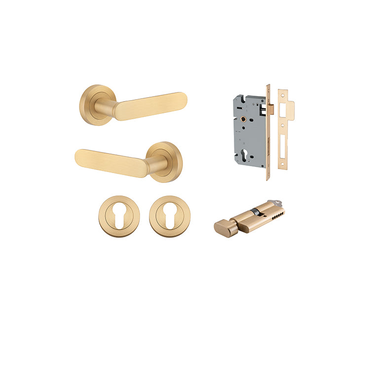 Iver Door Lever Bronte Rose Round Brushed Brass Key / Thumb Entrance Kit