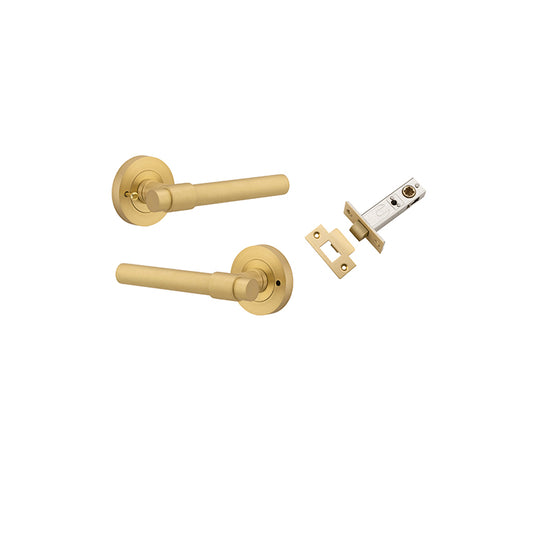 Iver Door Lever Helsinki Rose Round Brushed Gold PVD Inbuilt Privacy Kit