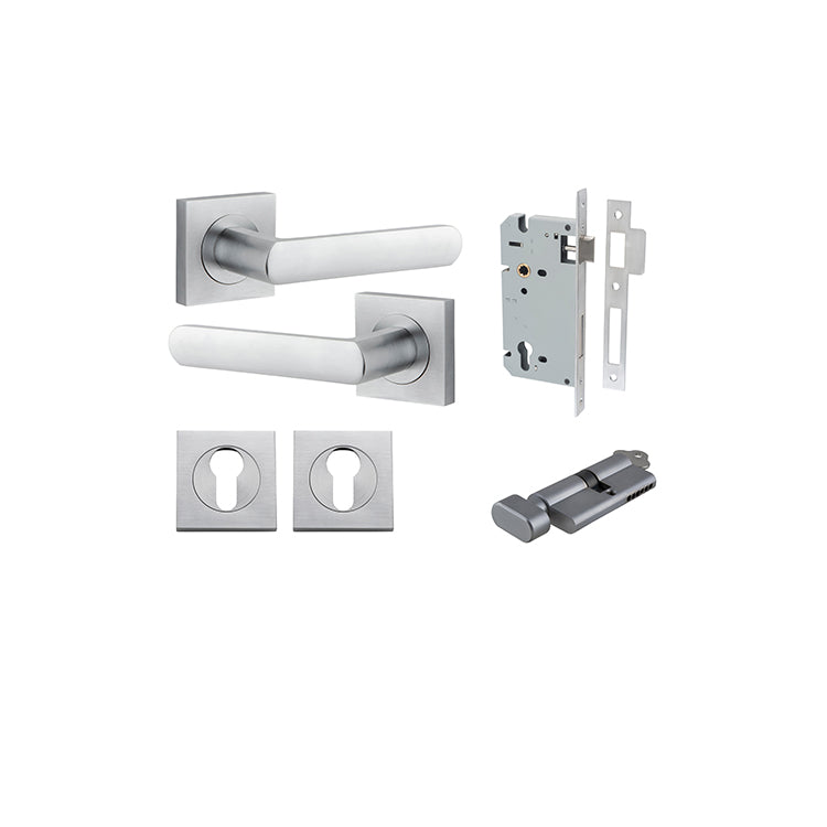 Iver Door Lever Osaka Rose Square Brushed Chrome Key / Thumb Entrance Kit