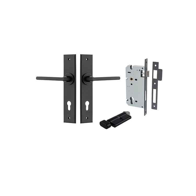 Iver Door Lever Baltimore Chamfered Matt Black Key / Thumb Entrance Kit