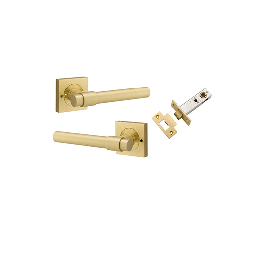 Iver Door Lever Helsinki Rose Square Brushed Gold PVD Inbuilt Privacy Kit