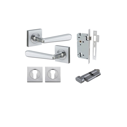 Iver Door Lever Copenhagen Rose Square Brushed Chrome Key / Thumb Entrance Kit