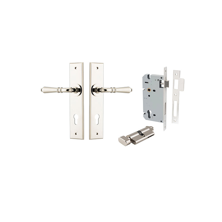 Iver Door Lever Sarlat Chamfered Polished Nickel Key / Thumb Entrance Kit