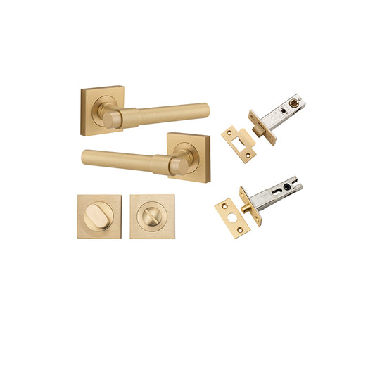 Iver Door Lever Helsinki Rose Square Brushed Brass Privacy Kit