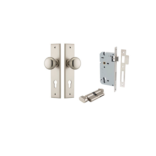 Iver Door Knob Cambridge Chamfered Satin Nickel Key / Thumb Entrance Kit