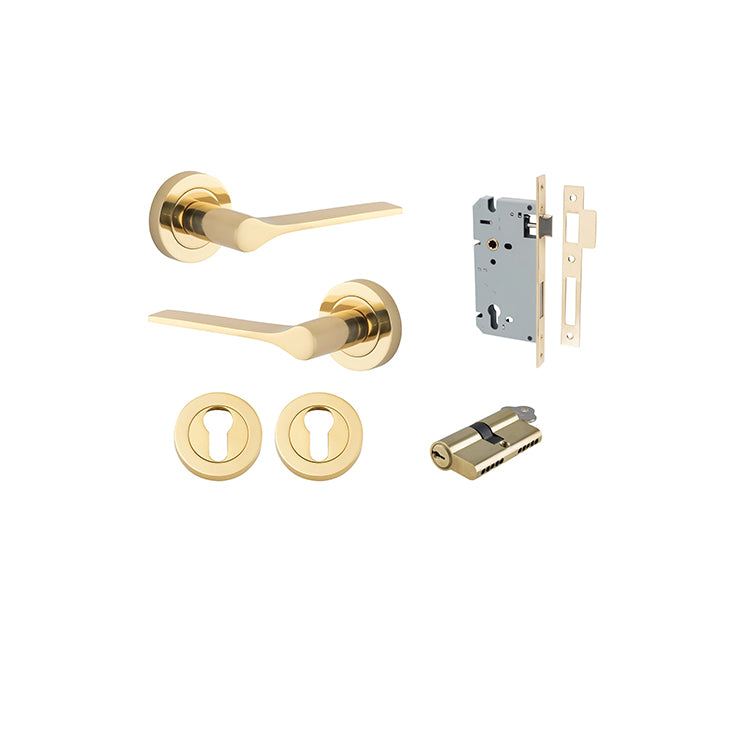 Iver Door Lever Como Rose Round Polished Brass Key / Key Entrance Kit