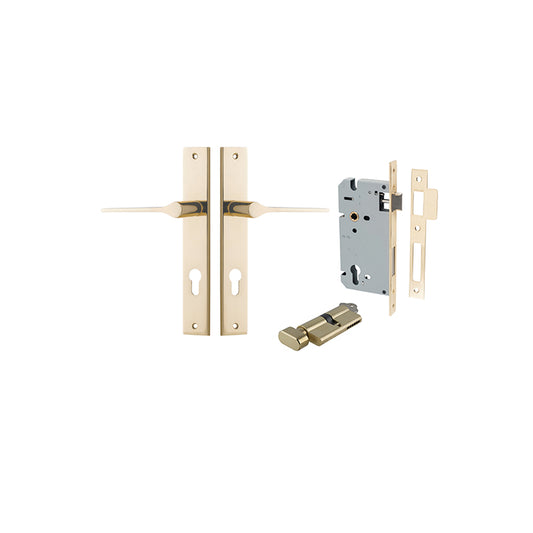 Iver Door Lever Como Rectangular Polished Brass Key / Thumb Entrance Kit