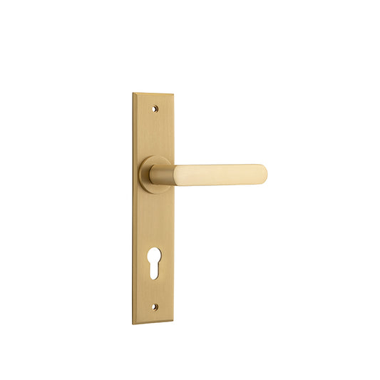 Iver Door Lever Osaka Chamfered Euro Pair Brushed Brass CTC85mm L120xP54mm BPH240xW50mm