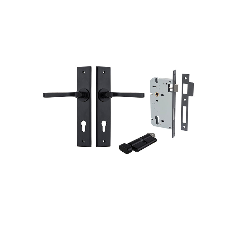 Iver Door Lever Annecy Chamfered Matt Black Key / Thumb Entrance Kit