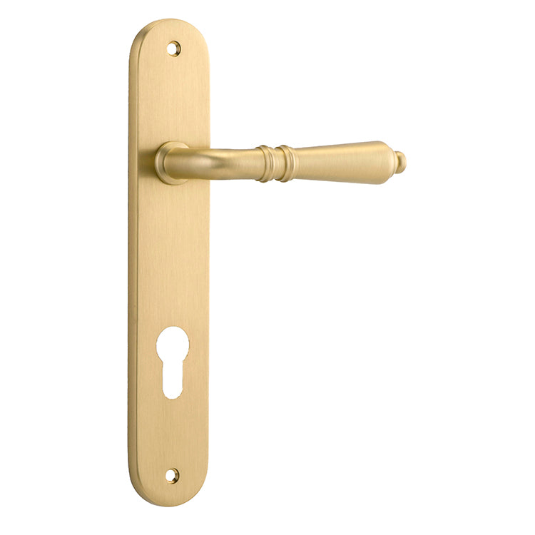 Iver Door Lever Sarlat Oval Euro Pair Brushed Gold PVD CTC85mm L111xP53mm BPH240xW40mm