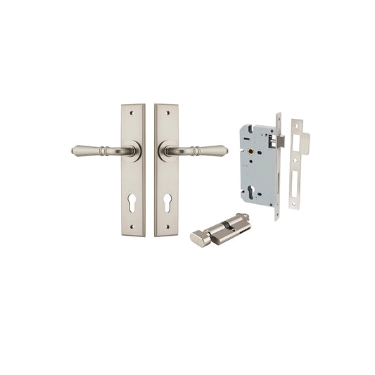 Iver Door Lever Sarlat Chamfered Satin Nickel Key / Thumb Entrance Kit