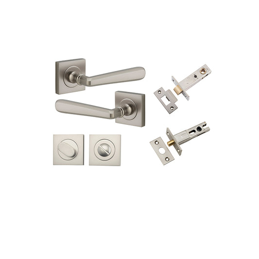 Iver Door Lever Copenhagen Rose Square Satin Nickel Privacy Kit