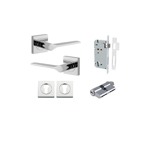 Iver Door Lever Como Rose Square Polished Chrome Key / Key Entrance Kit