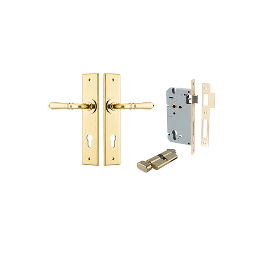 Iver Door Lever Sarlat Chamfered Polished Brass Key / Thumb Entrance Kit