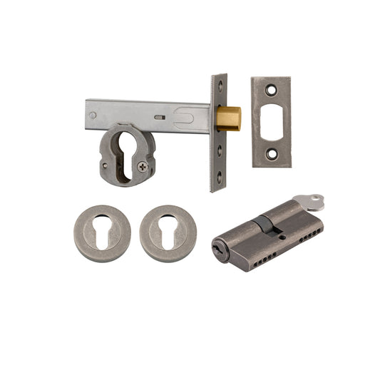 Iver Mortice Deadbolt Euro Distressed Nickel Backset 60mm Key/Key Escutcheon Round Kit - Preorder for Late Jan 2025