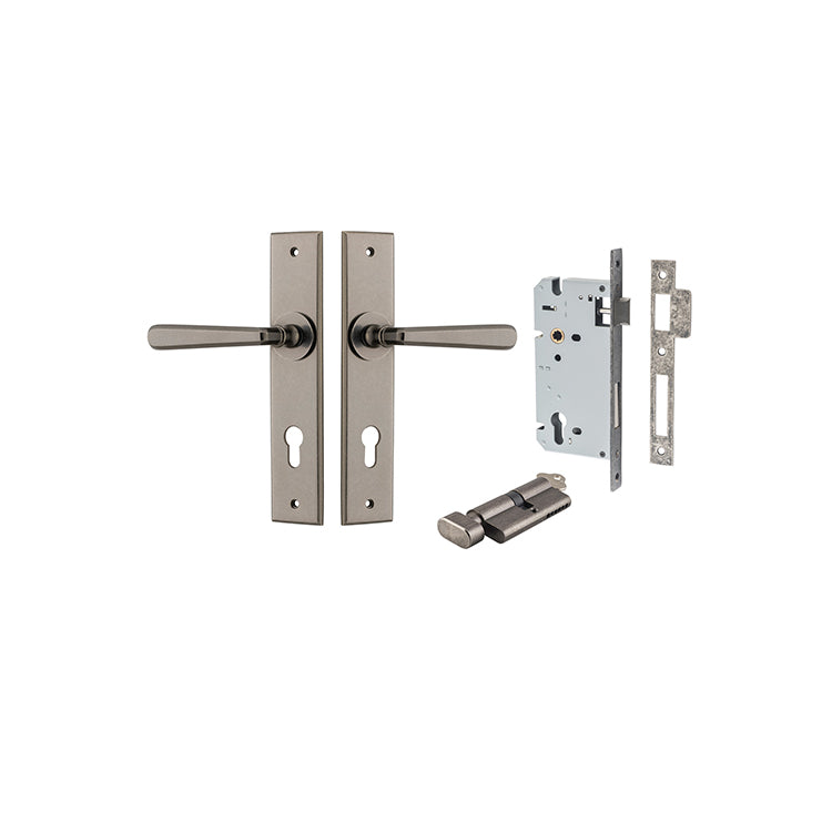 Iver Door Lever Copenhagen Chamfered Distressed Nickel Key / Thumb Entrance Kit